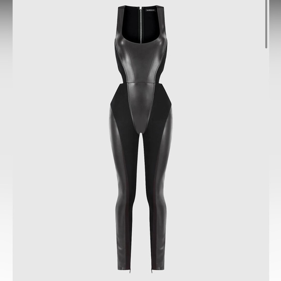 Vegan Leather Corset Lace Up Jumpsuit - Picture 4 of 9